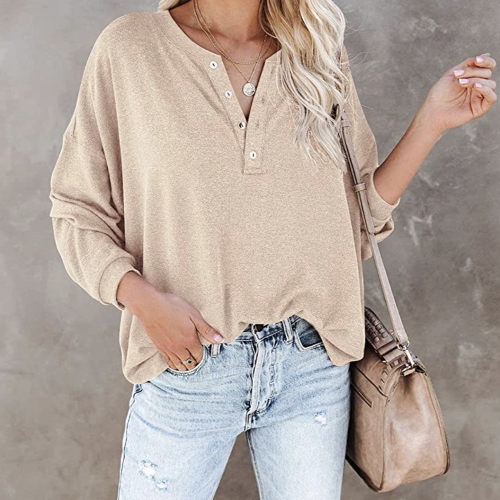 Women's Long Sleeve Tunic Top V Neck Shirts Loose Fit Fall Pullover Sweatshirts